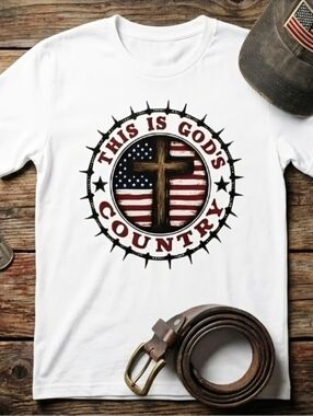 God’s Country Christian Flag Cross Tee | Patriotic Western Shirt | Rustic Faith